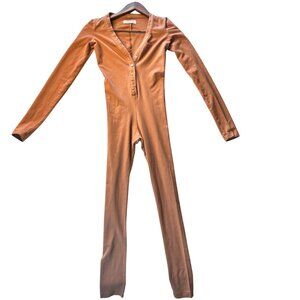 House Of CB London XS Rust V-Neck Long Sleeve Button-Up Jumpsuit